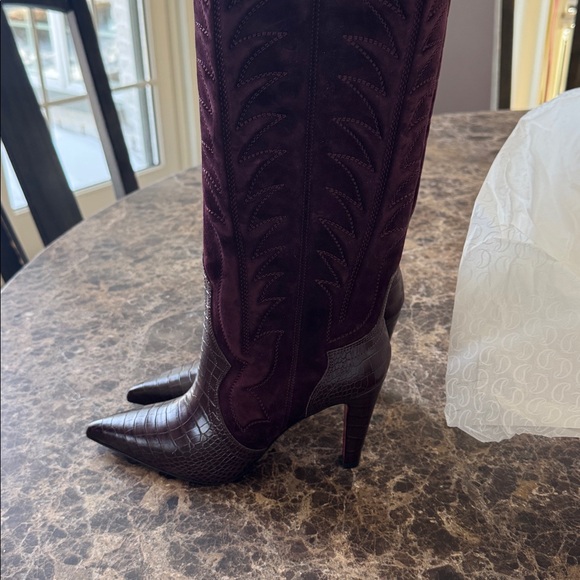 Christian Louboutin Santia botta 85mm Amara burgundy suede cowboy boot sz 37 - Picture 4 of 10